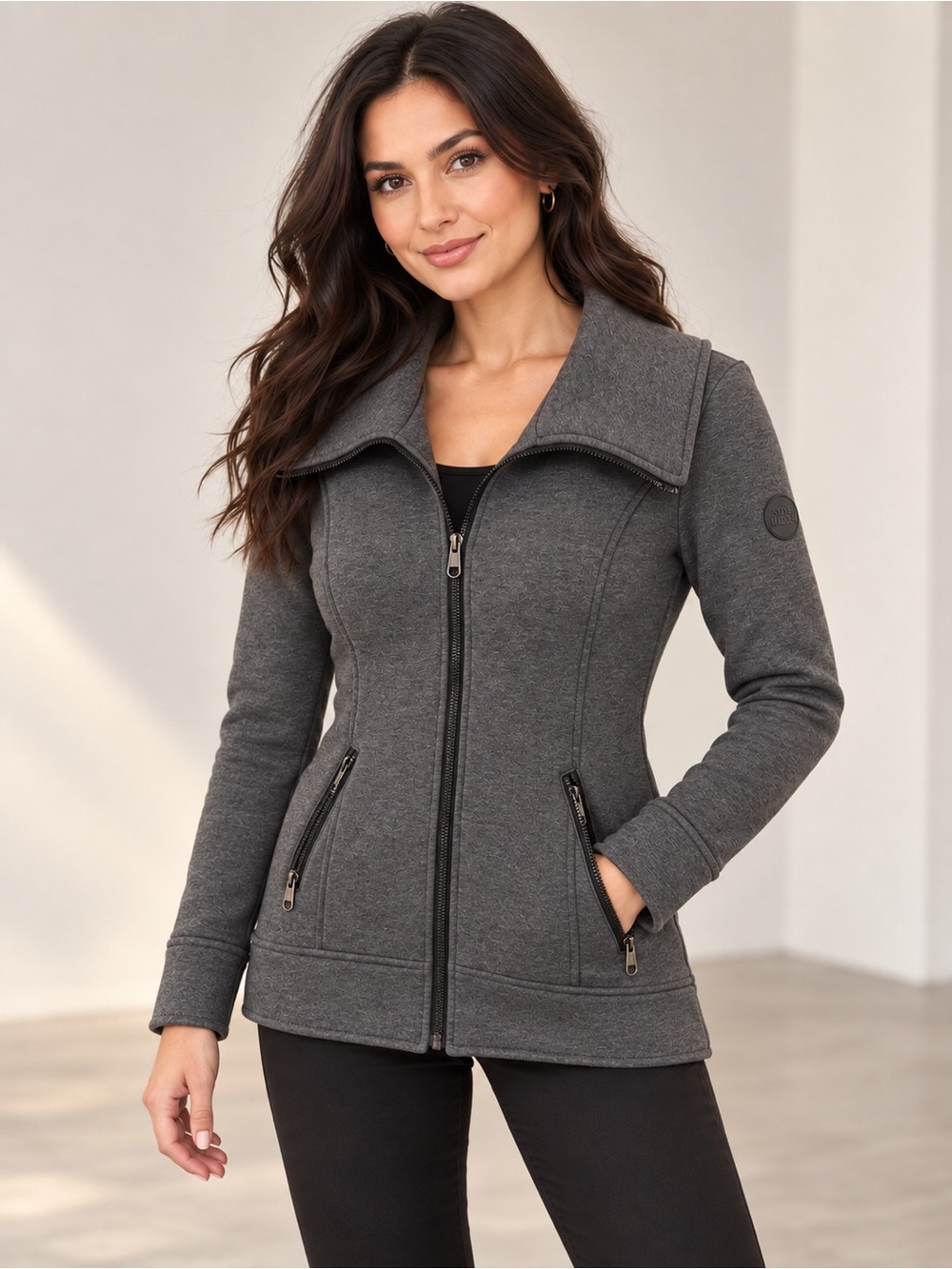 Steve Madden Womenβs Gray Zip-Up Jacket β Size L